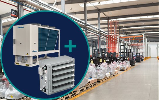 Hallenheizung mit Lufterhitzer und Wärmepumpe